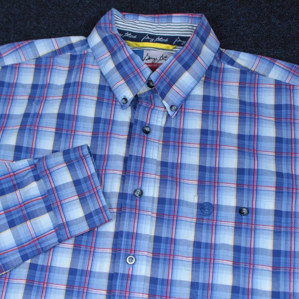 Wrangler George Strait Shirt Mens 2XLT Blue Plaid Cowboy Cut Western Rodeo Grid